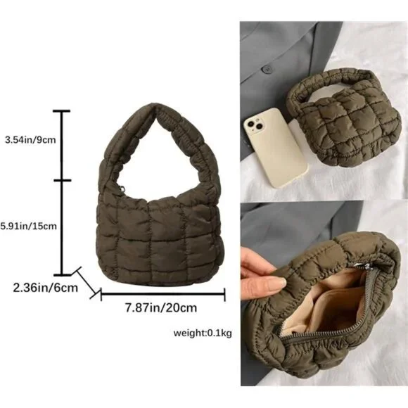 NWT Quilted Nylon Puffer Hobo Purse - Lightweight, Padded - Picture 5 of 6